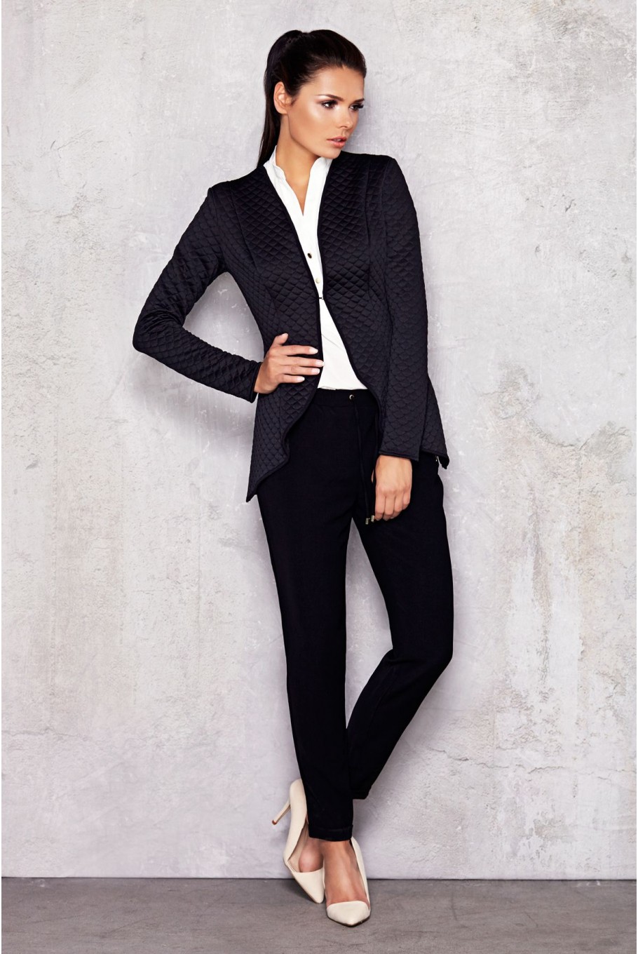 Sacou dama negru elegant modern asimetric Awama